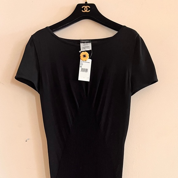 Vintage 2011 Chanel Black Dress Camellia Crystals Italy Size 40 - Picture 12 of 14